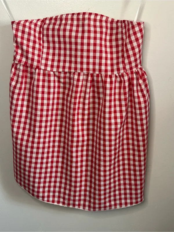 Strapless Red Gingham Tunic Top - Image 4