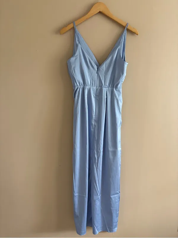 Abercrombie & Fitch Draped Twist-Front Maxi Dress Satin Blue size small Formal - Image 6