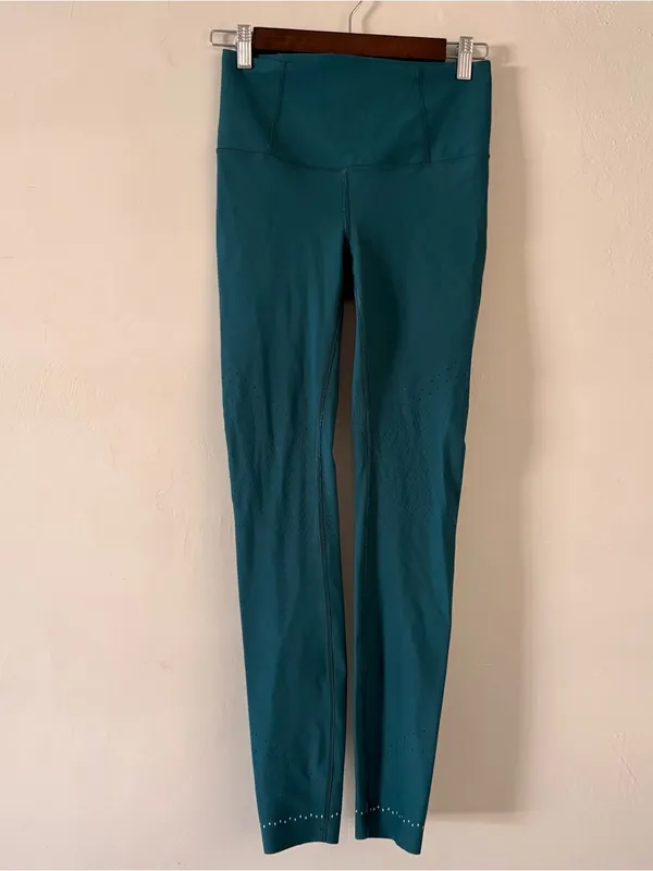 Lululemon Zoned In Tight 27" Compression Running Leggings Teal Size 6 Reflective - Image 4