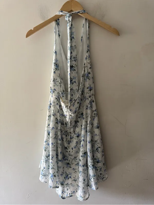 Altar’d State White‎ and Blue Floral Mini Dress Halter Neck - Image 4
