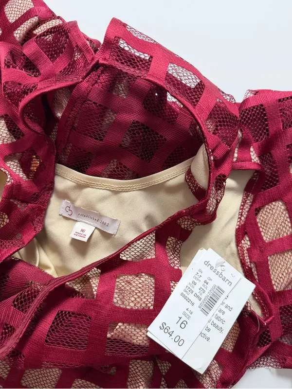 NWT Dressbarn Fit & Flare Overlay Lined Dress, Red/Beige, Size 16 - Image 5