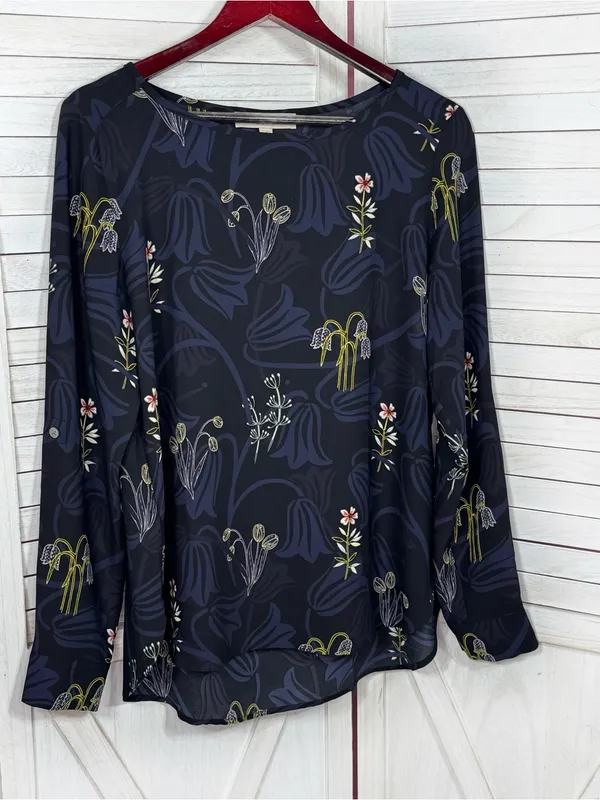Loft Botanical Floral Print Tunic Blouse Blue Multi Medium Popover Chiffon‎ - Image 7