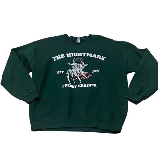 Gildan Freddy Krueger Graphic Crewneck Sweatshirt Unisex L Green Horror Theme - Image 2