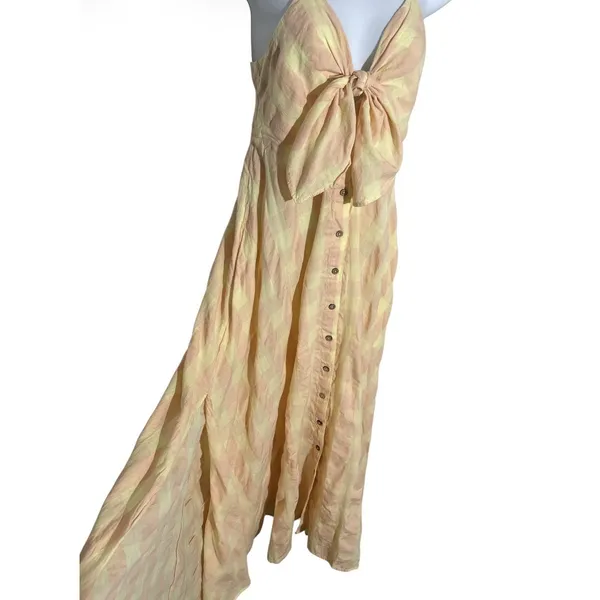 Free People via gingham cami midi dress in yellow Women's Size XS 100% Cotton - Image 6