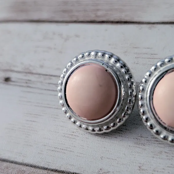 Vintage Clip On Earrings Light Pink Center with Silver Tone Halo - Image 4
