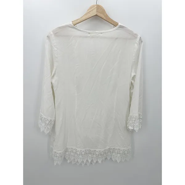 Solitaire‎ Swim Cover Up Women Sz M White Crotchet Lace 3/4 Sleeve Beach Vaca - Image 2