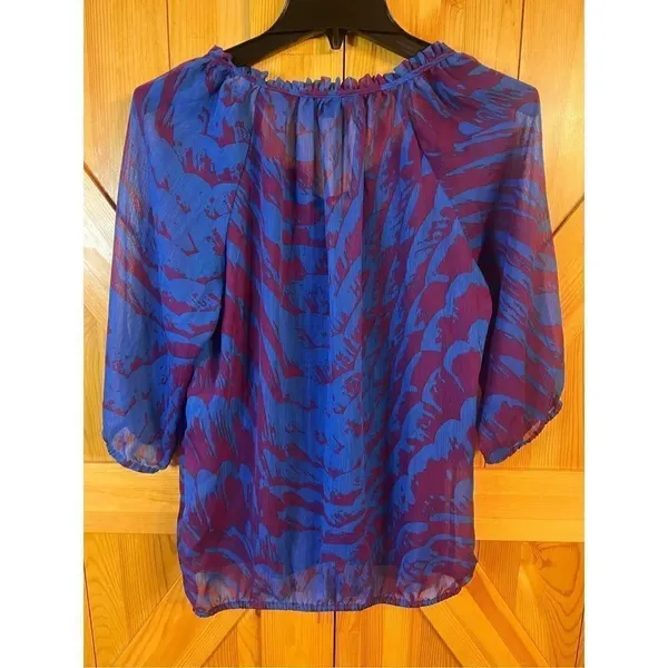 Express Purple Blue Printed Cocktail Evening Career Blouse Top SZ large (1962) - Image 6