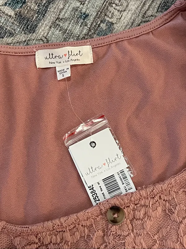 Ultra Flirt Dusty Rose Lace Button-Front Long Sleeve Top - Image 4