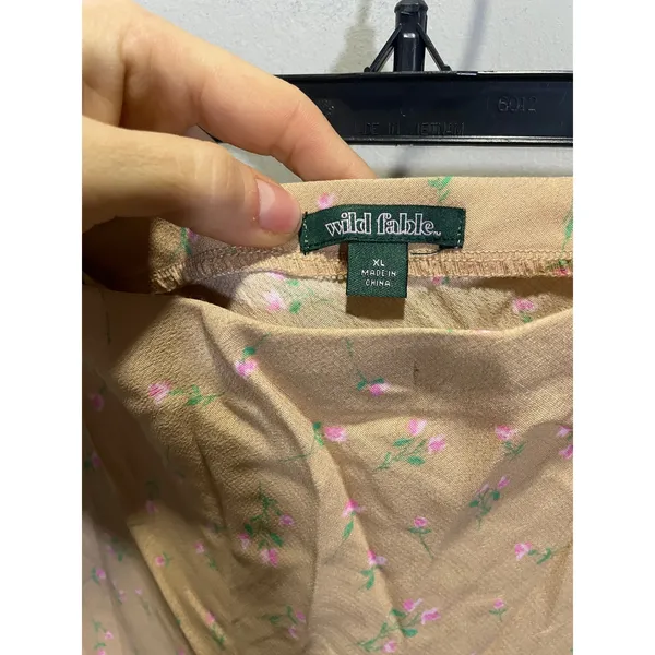 Wild Fable Maxi Skirt Womens XL Tan Pink Floral‎ Bias Cut Cottagecore Boho NWT - Image 5
