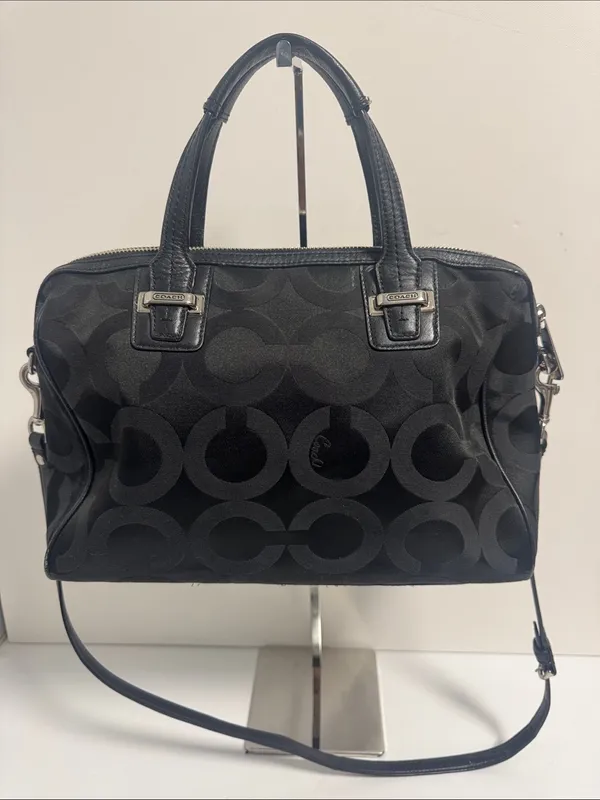 Coach Black Op Art Taylor Signature Satchel with Silver Hardware Crossbody - Image 4