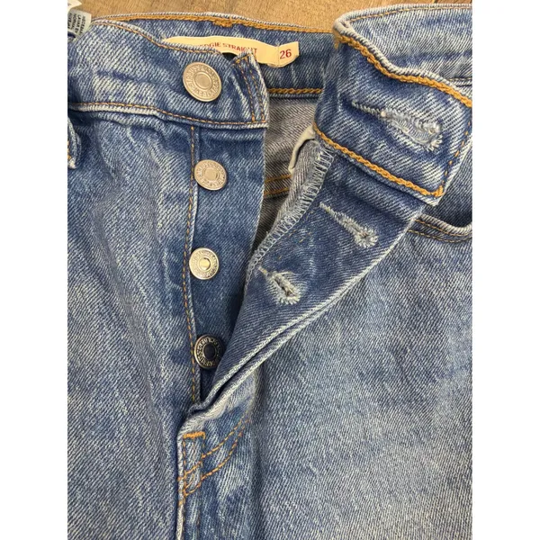 Levis Premium Wedgie Straight Jeans Womens 26 Blue High Rise Button Fly Denim - Image 7