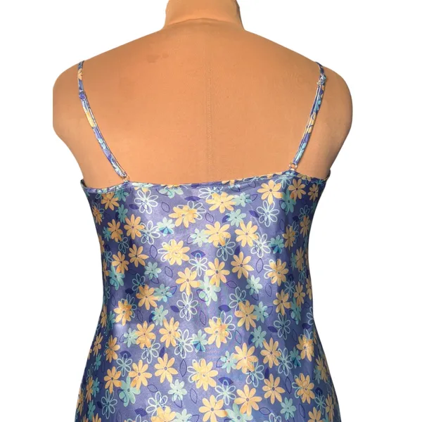 Floral Satin Mini Slip Dress Blue Yellow Daisy Print Y2K 90s Fairycore Cottage - Image 5