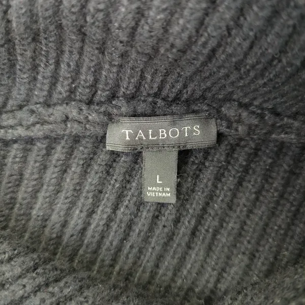 Talbots Womens L Black Sweater Ribbed Knit‎ Asymmetric Zip Funnel Neck Pullover - Image 7