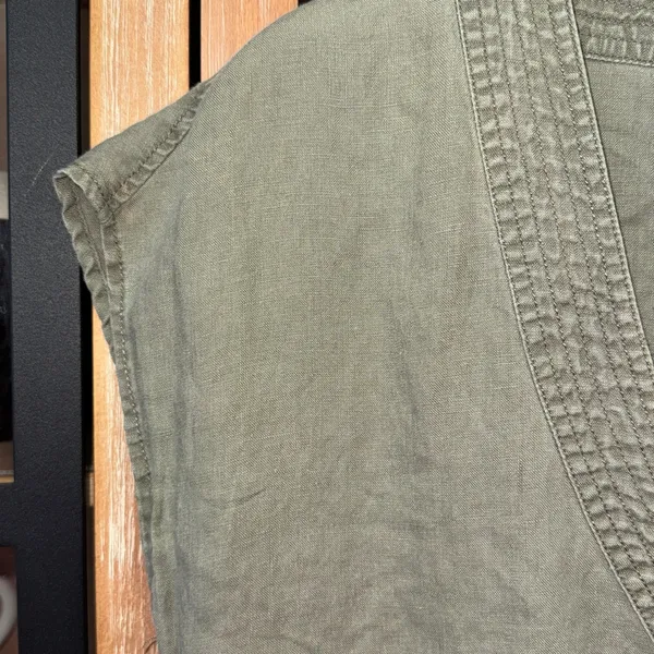 Sisley y2k mini dress vneck olive linen drop hem a-line pockets drawstring - Image 6