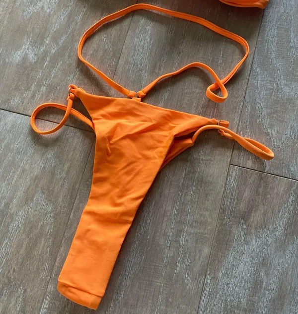 Orange two piece bikini set bandeau bikini top and cut out waist bikini bottom S NEW - Image 2
