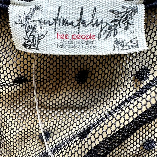 Free People Blush Up Cami Slim Ruched Swiss Dot Lace Puff Sleeve Black S NWT - Image 4