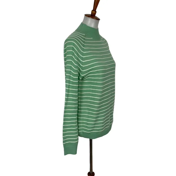 Stitches And Stripes Sweater Small Green White Striped Mockneck Preppy - Image 4