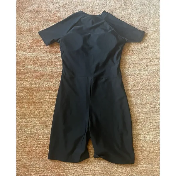 Black Blue Zip Front Short Sleeve Swimsuit Romper One Piece Size S - Image 5