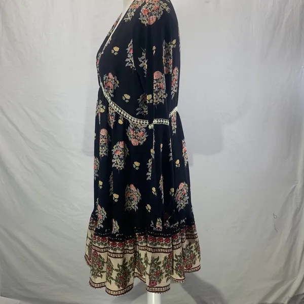 Funky Soul Long Sleeve Boho Hippie Black Floral Dress Size Medium - Image 7