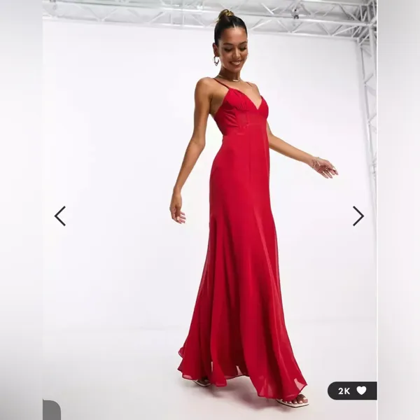 NWT ASOS DESIGN ruched‎ bust chiffon panelled corset maxi dress in red sz 8 - Image 3