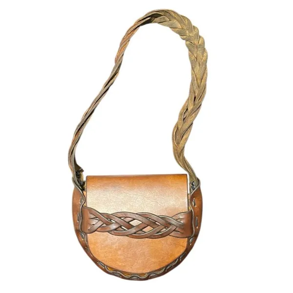 Vintage Handcrafted Brown Leather Braided Saddle Style Shoulder Bag Boho Western - Image 6