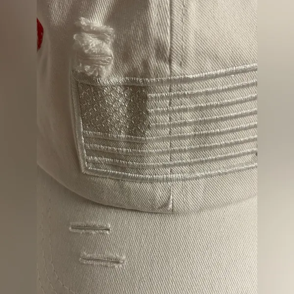 American Flag Mesh Back Trucker Hat Pony Cap. White - Image 2