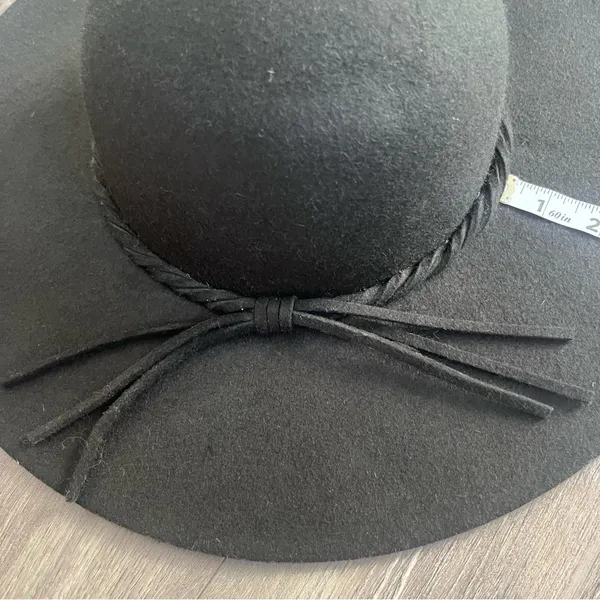 Women's Black Wide Brim Floppy Wool Hat Bow Boho Chic Fall Winter - Image 4