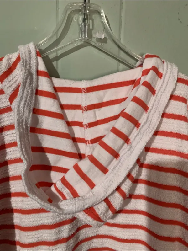 Striped Hooded Lace-Up Sweater - Pink & White - Image 7