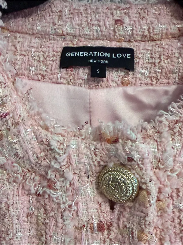 Generation Love Pink Tweed Blazer Size Small | Gold Chain Details - Image 5