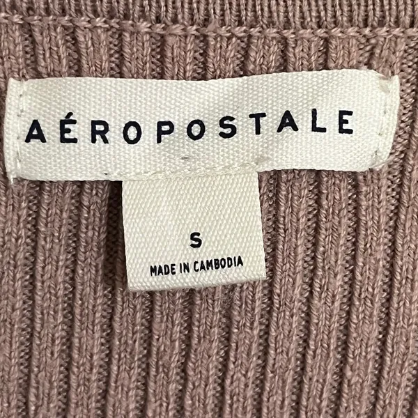 Aeropostale‎ Womens Ribbed Long Sleeve O-Ring V-Neck Crop Top Mauve Brown Small - Image 4