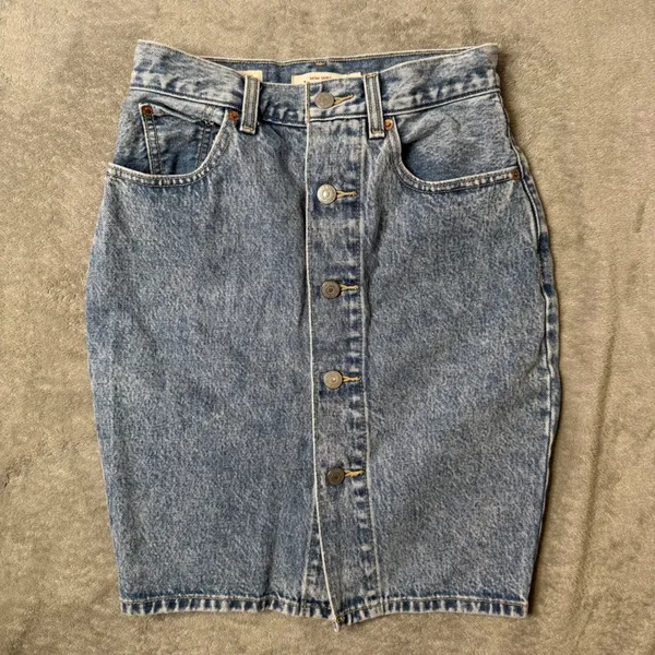 Levis Mom Skirt Light Acid Wash Blue Denim Button Fly Size 24 Jean Retro BOHO‎ - Image 14