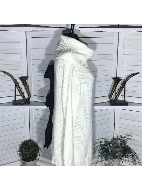 Poof! Cream Cowl Neck Open Back Bow Sweater Dress Size S - Image 3