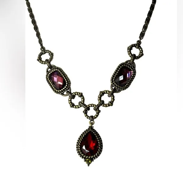 2028 Jewelry Red Purple Color Teardrop Pendant Rhinestone Necklace 18" - Image 2
