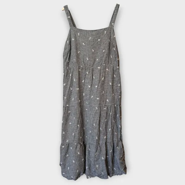 Madewell Embroidered Tiered Midi Plus Dress in Gingham Check Size 1X - Image 4