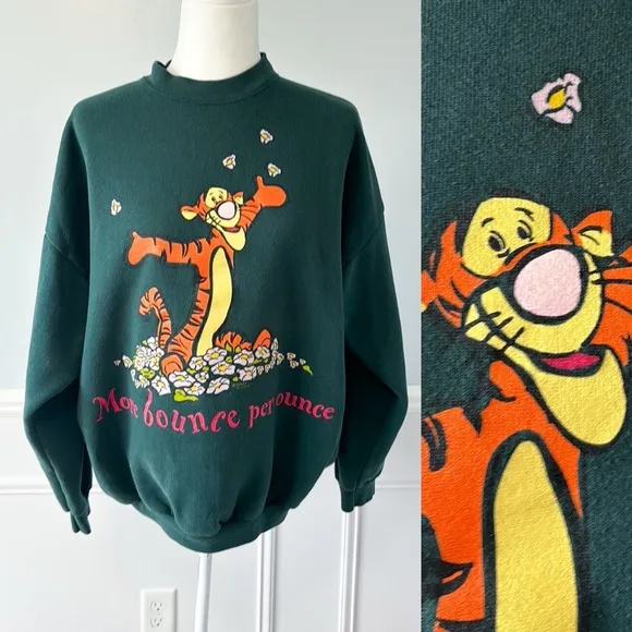 Disney Vintage Tigger Crewneck Sweatshirt "More Bounce Per Ounce" Size XL Green Grandma - Image 2