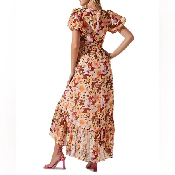 ASTR Jennell Summer Boho Maxi Dress Wedding Guest Vacation in Brown Red Floral - Image 3
