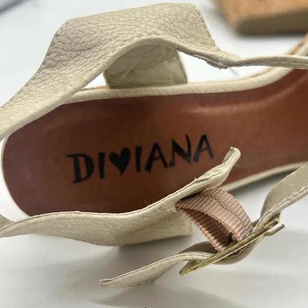 Diviana Sandal Womens Brown Cream‎ 8 Ankle Strap Open Toe Wedge Sandal NEW - Image 8