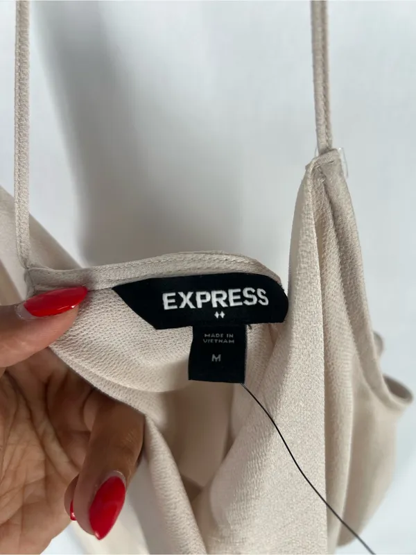Express Light Nude‎ Chiffon Crepe Cowl Neck Spaghetti Strap Top M - Image 2