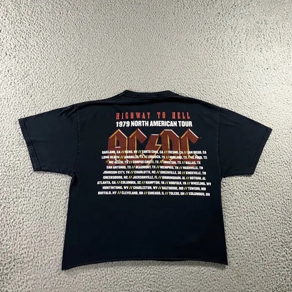 AC/DC Cropped T-Shirt Women M Black Graphic Highway 1979 Tour Band‎ Tee - Image 2