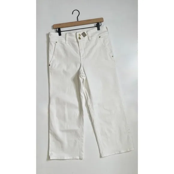 NWT!! J. CREW Slim Wide Jeans Stacked Buttons Solid White Size 29 Petite‎ 29P - Image 2