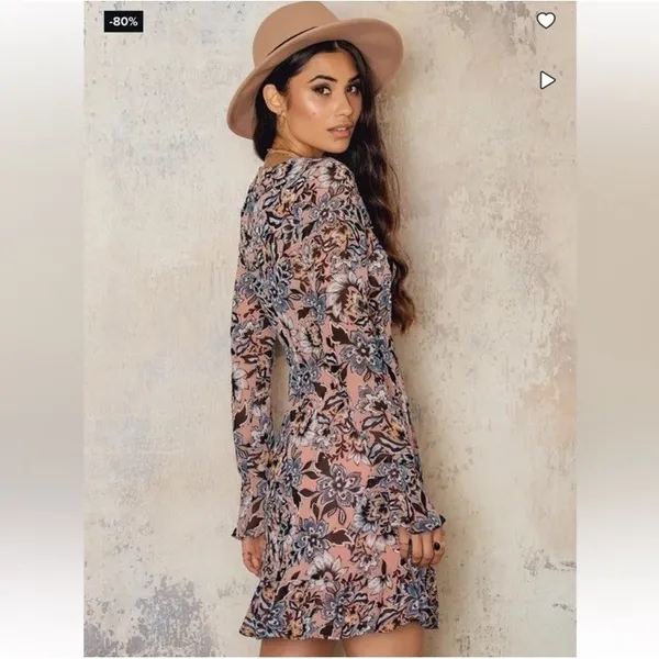 For Love & Lemons Gracie Floral Dress Women's‎ Small Long Sleeve Ruffle V-Neck - Image 2
