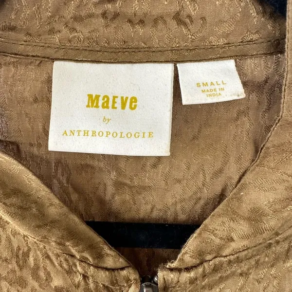 Anthropologie Maeve Silky Front Zip Pockets Smocked Accents Bomber Jacket S - Image 9