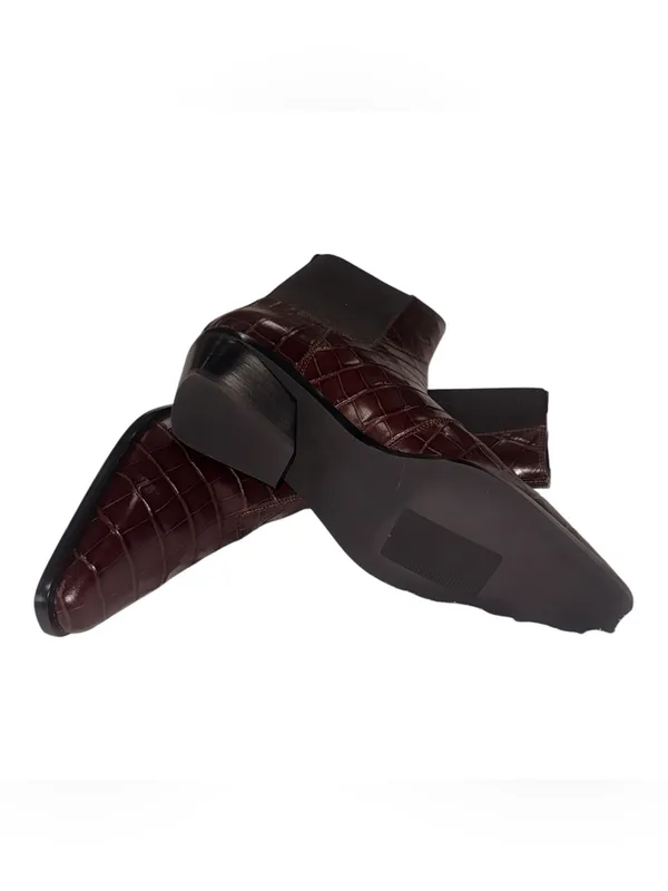 NEW Nordstrom Ainsley Croc-Embossed Brown Chelsea Ankle Boot 8.5 - Image 7