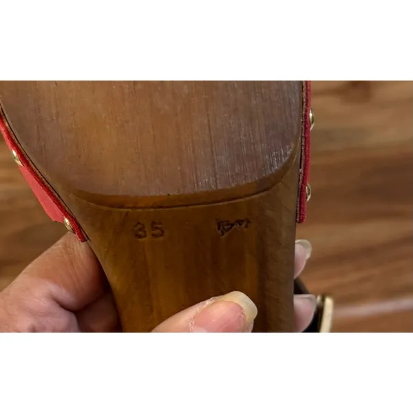 Prima Donna red brown leather wooden studded heel size 35 bohemian summer - Image 7