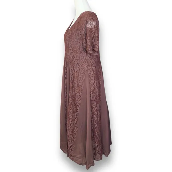 Vintage‎ 90s Brown Floral Lace Chiffon Panel Midi Dress Small Romantic Sheer - Image 8