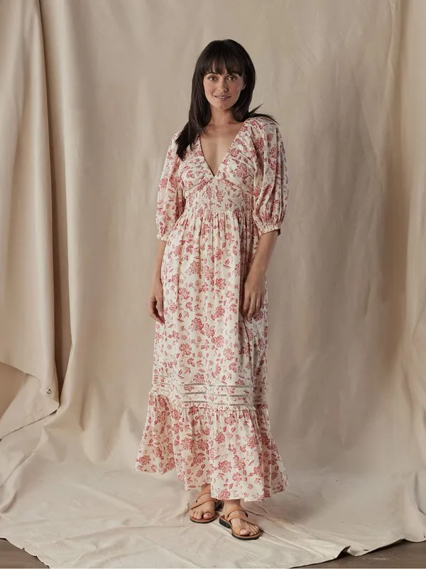 The Normal Brand Isla Maxi Dress Pink and White Print Boho Long Dress Medium - Image 2