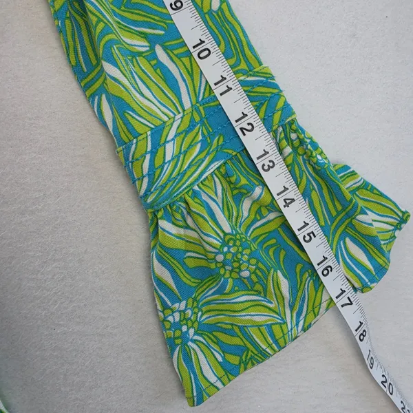 Lilly Pulitzer Silk Cotton Floral Bell Sleeve Dress Blue Green XS 96212 - Image 11