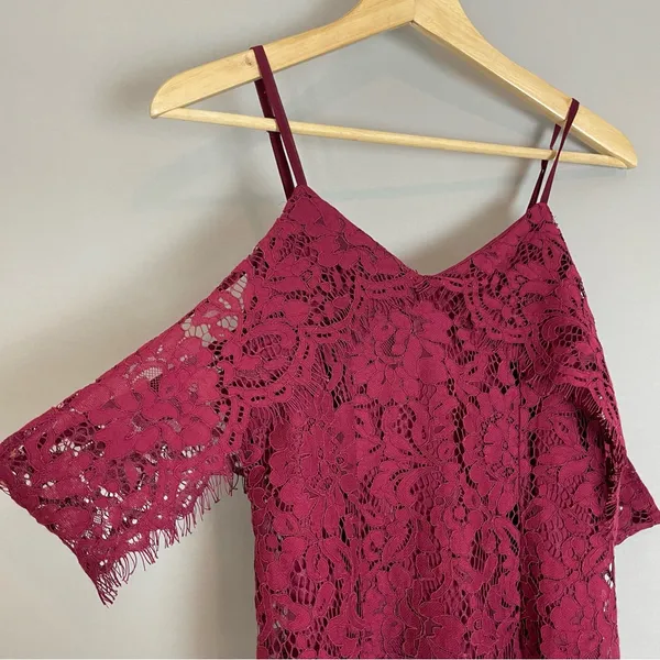Boohoo Jess Lace Open Shoulder Dress Midi Berry NWT New Cocktail Straps‎ Bodycon - Image 6