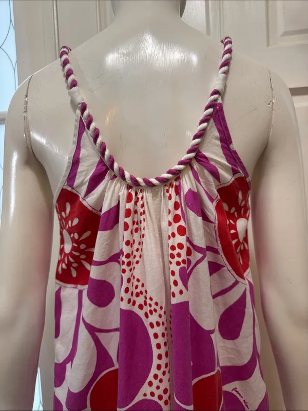 Farm Rio Maia Linen Jumpsuit Bold Floral Fuchsia & Red Size Small - Image 11