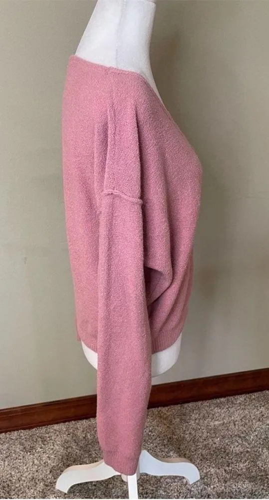 Free People Take Me Places Pink Oversized V-Neck Sweater Extra Small - Image 6